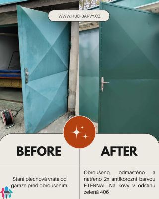 ✨ Proměna, která stojí za to! ✨ Z obyčejných a zašlých plechových vrat se díky barvě ETERNAL na kovy stala parádní...